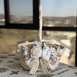 Пасхальная корзина 31×31×39 см hand-made MIS LT бежевая с кремовым декором круглая большая