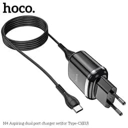 Блок мережевий Hoco N4 Aspiring dual port charger set Type-C 2USB чорний - мініатюра 5