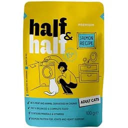 Корм влажный Half&Half для взрослых кошек кусочки с лососем в желе в форме пауча 100 г