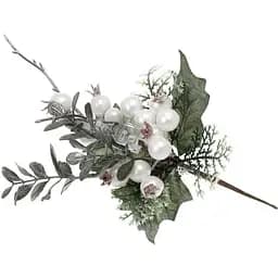 Ветка для декора 25 см Искусственные материалы для декора и флористики с перламутровыми ягодами Белый