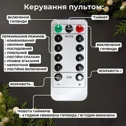 Гірлянда на батарейках роса Niki Light 30 метрів 300 лед пульт 8 режимів гірлянда від батерейок та USB 2в1 Кольорова - мініатюра 2