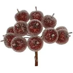 Ветка для декора 12 см Декоративная ветка с имитацией ледяного покрытия 12 мини-яблок Бордовый