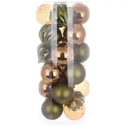Набір ялинкових куль Мокко і хакі діаметром 6 см 24 шт рельєфний перламутр матові і глітер