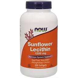 Натуральна добавка NOW Sunflower Lecithin 1200 mg, 200 капсул