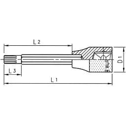 Головка торцева Wurth 1/2" з бітою XZN M16х60 з отвором (0715138160) - мініатюра 2