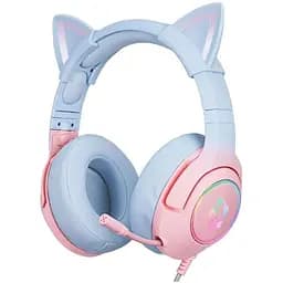 Дротова ігрова гарнітура Onikuma Gaming CAT Gradient with RGB K9, USB, 3.5mm, 2.2m, pink&blue
