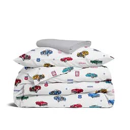 Дитяча постільна білизна в ліжечко RETRO CARS CS2, синій (CarsRetroRoute66_Grey110x160_140)