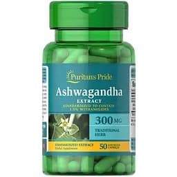 Натуральная добавка Puritan's Pride Ashwagandha Standardized Extract 300 mg, 50 капсул