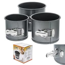 Набір із 3 роз’ємних форм для випічки великодньої паски і тортів з антипригарним / тефлоновим покриттям, A-plus Чорний 83076