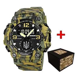 Наручний годинник чоловічий 003CMGRUASI Тризуб срібло Зелений камуфляж + Коробка. Patriot acs0031059