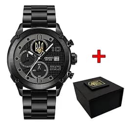 Наручний годинник чоловічий 016 Тризуб золото Black-Black Steel Awarder acs0031985