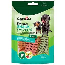 Ласощі для собак Camon Dental Snak Mix рибний скелет з солодкої картоплі зі смаком банана полуниці яблука 90 г