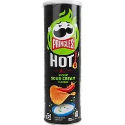 Чипси Pringles Hot Kickin Sour Cream Flavour зі смаком сметани та цибулі 160 г
