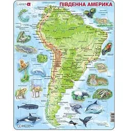 Пазл рамка-вкладиш Larsen Мапа Південної Америки - тваринний світ (A25-UA)