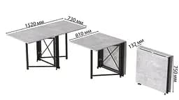 Стіл-книга трансформер Оріон 2 Ferrum-decor 750x1520x730 Чорний метал ДСП Бетон 16 мм (FRD-104589) - мініатюра 3