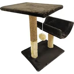 Дряпка Пухнастики з полицею та полутунелем шоколадна з бежевим (И-5)