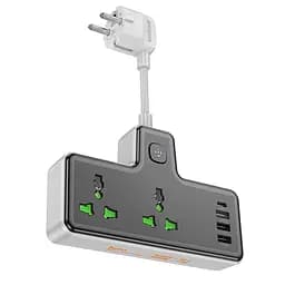 Мережевий зарядний пристрій подовжувач Hoco AC11A 3 USB/ Type-C 2 розетки чорне - мініатюра 3