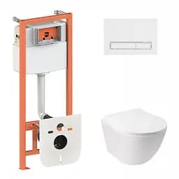 Набор: Qtap Jay Ultra Quiet унитаз подвесной QT07335177W + Nest комплект инсталляции 4в1 (линейная клавиша White) QT0133M425 + M08V1384W