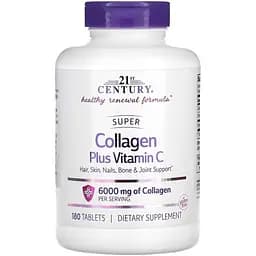 Препарат для суставов и связок 21st Century Super Collagen Plus Vitamin C 6000 mg, 180 таблеток