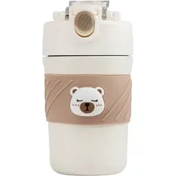 Термос Elisey "Cute bear" дитячий 420 мл з трубочкою білий/кавовий (9185-007)