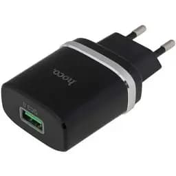 Блок живлення швидкого заряджання мережевий адаптер Hoco C12Q 18 W 1 USB-A AFC FCP чорний