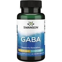 Гамма-аміномасляна кислота ГАМК Swanson GABA Maximum Strength 750 мг 60 вегетаріанських капсул (100-61-3157411-20)