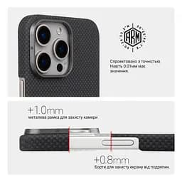 Защитный чехол для Apple iPhone 15 Pro, BlackIcon Kevlar MagCase, кевларовый, черный, панель, накладка с поддержкой MagSafe, противоударный, защита всего корпуса, усиленные углы, совместим с беспроводной зарядкой, ArmorStandart (ARM88536) - мініатюра 6