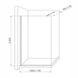 Душова стінка Imprese Walk-In з профілем та тримачем, 100x200 см, скло mávat black matt s09110004MV, інтимато, чорний матовий - мініатюра 2
