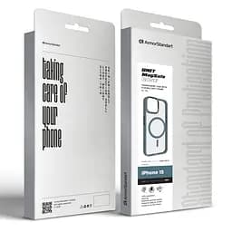 Чехол Apple iPhone 15, Unit MagSafe, серый, прозрачный, магсейф, противоударный, магнитный, панель-накладка с поддержкой MagSafe, с поддержкой беспроводной зарядки, TPU+PC, защита всего корпуса, ударопрочный, ArmorStandart (ARM74876) - мініатюра 2