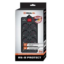 Мережевий фільтр живлення REAL-EL REAL-EL RS-8 PROTECT, 3m, black (EL122300022) - мініатюра 2