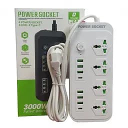 Мережевий подовжувач фільтр на 4 розетки та 6 USB білий 3,4A та 2 Type-C Power Socket J08 - мініатюра 2