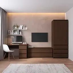 Комплект меблів у вітальню VAYS шафа R-9, тумба R-6, стіл R-1, полиці М-22, венге темний