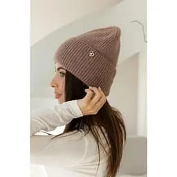 Теплая женская шапка Ангора Сердечко с флисовой подкладкой Светло Коричневый