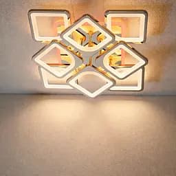 Стельова LED-люстра Diasha S8060/4+4G 3color з пультом і димером, золото, 130W, 7150 lm, квадратні акрилові плафони 49x49 см