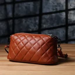 Жіноча сумка прошита модними ромбами з натуральної шкіри Vintage s_15143 руда - мініатюра 7