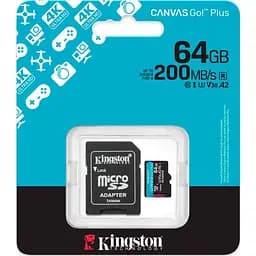Карта пам'яті Kingston microSD 64GB C10 UHS-I U3 A2 V30 R200MB/s + SD - мініатюра 3