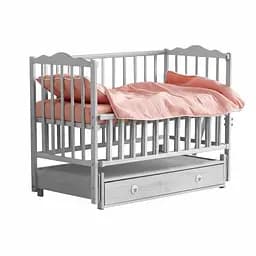 Детская кроватка Ангелина с откидной боковиной, шарнир-подшипник, с выдвижным ящиком бук серый