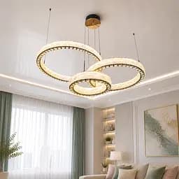 Сучасна підвісна LED-люстра Diasha 662/800+600+400GD золото, 3 кільця, 195W, 140 см, 20-35m2 - мініатюра 2