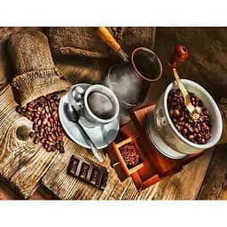 Алмазна мозаїка картини за номерами зі стразами на підрамнику "Аромат кави" 40*50 см (GA72218)