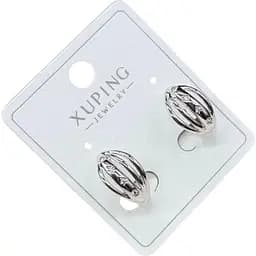 Сережки Xuping Овальні з камінчиками-сердечками гіпоалергенні медична сталь