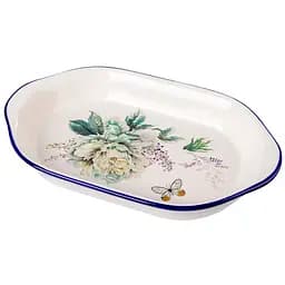 Блюдо для запекания Lefard Флер 29 см бежевое с синим (858-0091)