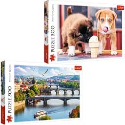 Набор Пазлы - (500 + 500 элм.) - "Время для мороженого" + "Прага, Чехия"