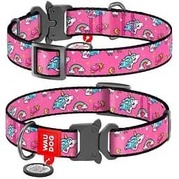 Нашийник для собак нейлоновий Waudog Nylon з QR паспортом малюнок Єдиноріг металічна пряжка-фастекс, Ш 25 мм, Д 33-49 см