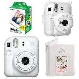 Набір камера Fujifilm Instax Mini 12, Фотопапір 20шт, Прозорий чохол, Фотоальбом 64 фото Білий