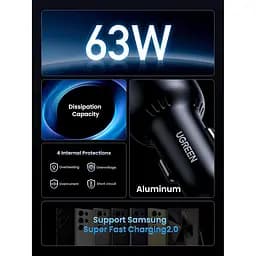 Зарядний пристрій UGREEN CD239 63 Вт з портом USB-C 45 Вт/USB-A 18 Вт Black (90645) - мініатюра 5
