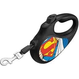 Повідець-рулетка для собак Waudog R-leash, малюнок "Супермен Герой", L, до 50 кг, 5 м, світловідбиваюча стрічка чорний - мініатюра 3