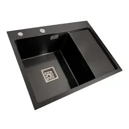 Кухонна мийка Platinum Handmade PVD L з нержавіючої сталі 1.0 мм квадратний сифон 65x50x23 см чорна - мініатюра 2