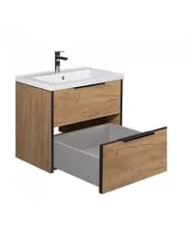 Тумба Мойдодир Line Craft 60 з умивальником Cosmo 60 дуб крафт/Чорний - мініатюра 2