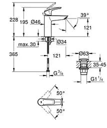 Змішувач для умивальника M-Size + натискний донний клапан Grohe Eurosmart New 23923003 Хром - мініатюра 4