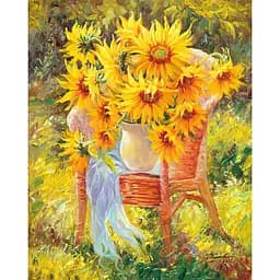 Алмазная мозаика Strateg ПРЕМИУМ Натюрморт подсолнуха на стуле без подрамника размером 30х40 см (JSDF81916)